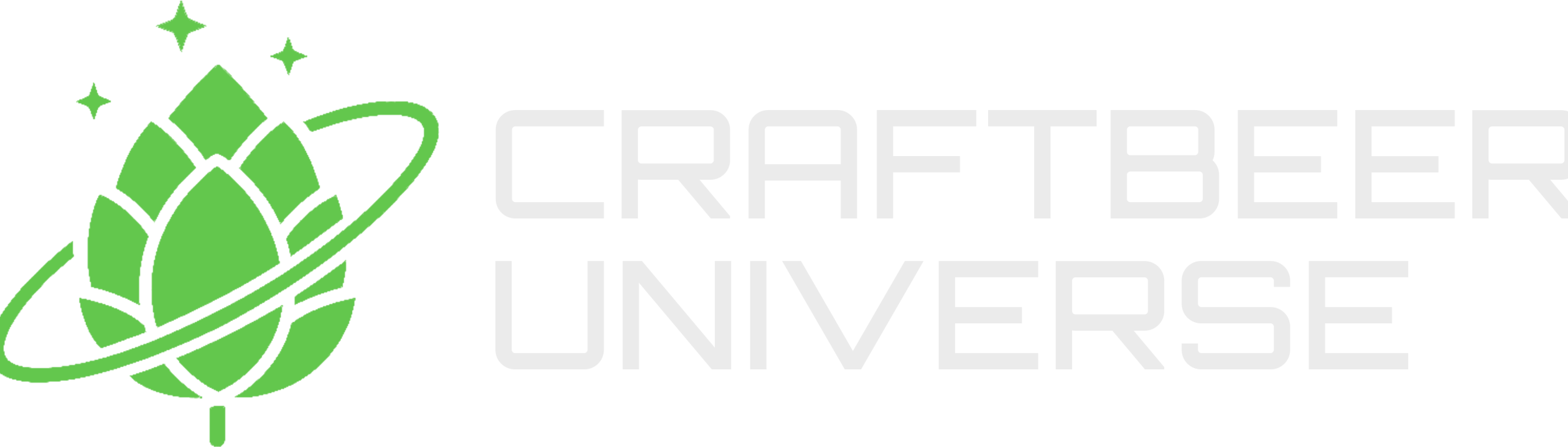 Craftbeer universe logo in white text, and green hop